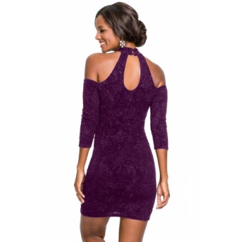 Purple Cold Shoulder Keyhole Bodycon Mini Dress